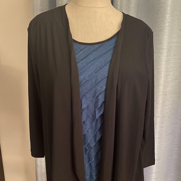 MEDIUM Keren Hart TEAL/BLACK two piece look BLOUSE NEW - Picture 1 of 5